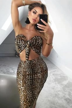 Sole Mio (set) Just In Leopard Print Ruffle Tie Up Skirt Two Piece Set