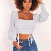 Vendor-unknown Iced Blue Squared Neck Drawstring Tie Up Crop Top Just In