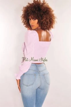 Vendor-unknown Lilac Squared Neck Drawstring Tie Up Crop Top