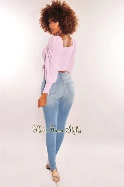 Vendor-unknown Lilac Squared Neck Drawstring Tie Up Crop Top