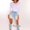 Vendor-unknown Light Denim Ripped Knee Destroyed Hem Cropped Jeans