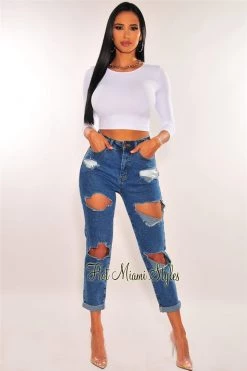 Vendor-unknown Just In Dark Denim Destroyed High Waist Mom Jeans