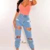 Vendor-unknown Just In Light Denim Destroyed Loose Fit High Waist Joggers Jeans