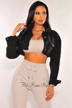 Vendor-unknown Black Denim Long Sleeve Destroyed Back Cropped Jacket Just In