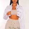 Vendor-unknown White Denim Long Sleeve Destroyed Back Cropped Jacket Just In