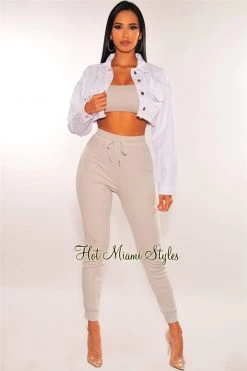 Vendor-unknown White Denim Long Sleeve Destroyed Back Cropped Jacket Just In
