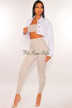 Vendor-unknown White Denim Long Sleeve Destroyed Back Cropped Jacket Just In