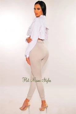 Vendor-unknown White Denim Long Sleeve Destroyed Back Cropped Jacket Just In