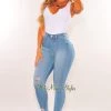 Vendor-unknown Light Blue Denim Distressed Frayed Hem High Waist Ankle Jeans Just In