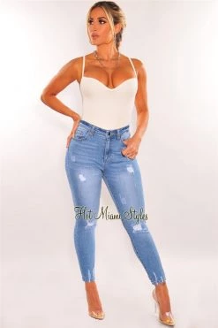 Vendor-unknown Medium Blue Denim Distressed Skinny Jeans