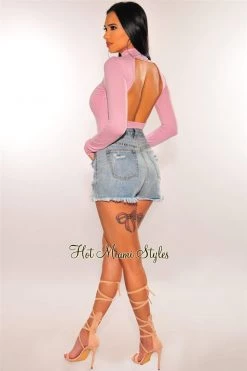 Glamazon Lilac Cut Out Back Long Sleeves Bodysuit