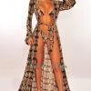 NIKIBIKI Snake Print Long Sleeves Belted Maxi Cover Up Just In
