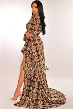 NIKIBIKI Snake Print Long Sleeves Belted Maxi Cover Up Just In