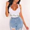 Vendor-unknown Light Blue Denim Distressed Frayed Hem Biker Shorts Just In