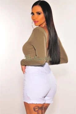 Vendor-unknown White Denim Ripped Biker Shorts Just In