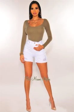 Vendor-unknown White Denim Ripped Biker Shorts Just In