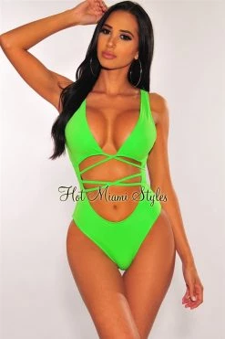 Vendor-unknown Neon Lime Cut Out Wrap Swimsuit Just In