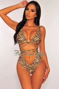 Vendor-unknown Zebra Cut Out Wrap Swimsuit