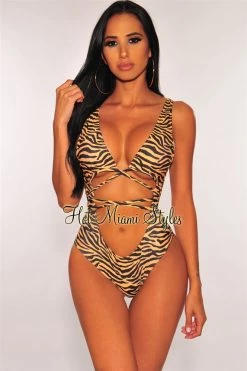 Vendor-unknown Zebra Cut Out Wrap Swimsuit
