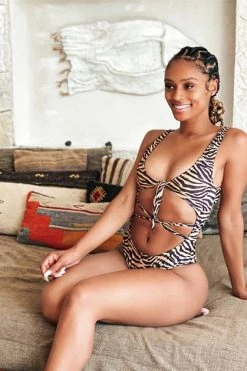 Vendor-unknown Zebra Cut Out Wrap Swimsuit