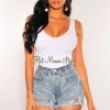 Vendor-unknown Light Denim Ripped Frayed Hem High Waist Button Up Shorts Just In