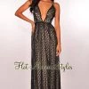 Vendor-unknown Black Lace Nude Illusion CrissCross Maxi Dress
