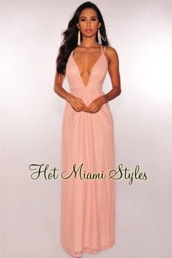 Vendor-unknown Blush Lace Nude Illusion CrissCross Maxi Dress Just In