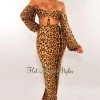 Vendor-unknown Just In Leopard Print Off Shoulder Long Sleeves Skirt Two Piece Set