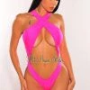 Vendor-unknown Just In Hot Pink Cross Neck CrissCross Cut Out Swimsuit