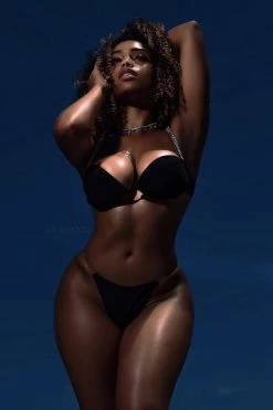 Vendor-unknown Black Rhinestone Padded Clear Straps Scrunch Butt Bikini