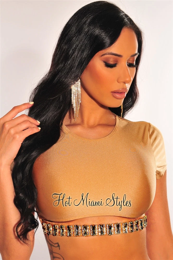 Vendor-unknown Just In Champagne Diamond Cut Out Crop Top Bikini