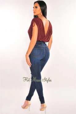 Orange Shine Burnt Toffee V Neck Draped Ruched Sleeveless Crop Top Just In