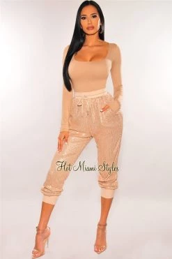 Pixie Dust Rose Gold Sequins Drawstring Jogger Pants
