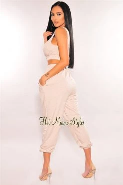 Vendor-unknown Just In HMS Lounge: Sand Cropped Tank Joggers Two Piece Set