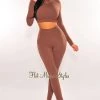 Sole Mio (set) Toffee Mock Neck Long Sleeve Pant Two Piece Set Just In