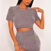 Sole Mio (set) HMS Lounge: Gray Chenille Knit Short Sleeves Shorts Two Piece Set