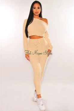Sole Mio (set) HMS Lounge: Cream Chenille Knit Long Sleeve Pants Two Piece Set Just In
