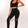 Sole Mio (set) HMS Lounge: Black Fuzzy Tank High Waist Jogger Pants Two Piece Set Just In