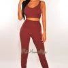 Sole Mio (set) Just In HMS Lounge: Chocolate Brown Fuzzy Tank High Waist Jogger Pants Two Piece Set