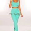 Sole Mio (set) HMS Lounge: Mint Green Fuzzy Tank High Waist Jogger Pants Two Piece Set