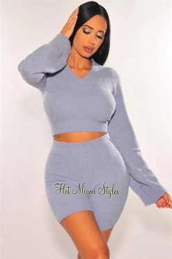 Sole Mio (set) HMS Lounge: Baby Blue Fuzzy Bell Sleeves Biker Shorts Two Piece Set Just In
