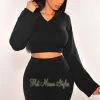 Sole Mio (set) HMS Lounge: Black Fuzzy Bell Sleeves Biker Shorts Two Piece Set