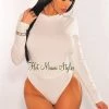 Glamazon HMS Essential: White Long Sleeves Relaxed Fit T Shirt Bodysuit Just In