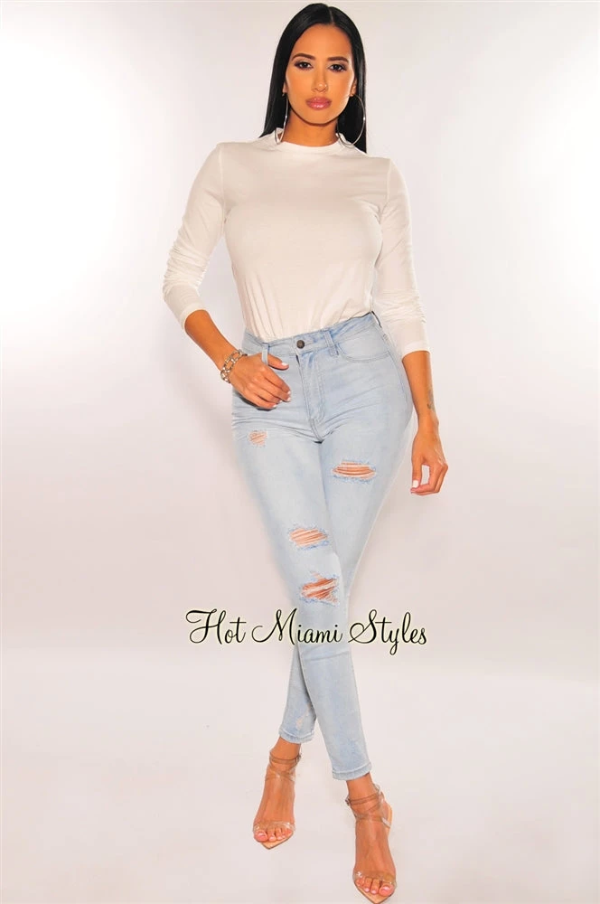 Glamazon HMS Essential: White Long Sleeves Relaxed Fit T Shirt Bodysuit Just In