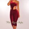 Sole Mio (set) Wine Velvet One Shoulder Capri Two Piece Set Just In