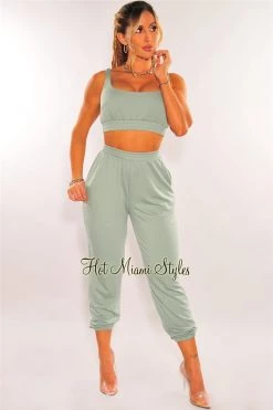 Sole Mio (set) HMS Lounge: Sage Cropped Tank Joggers Two Piece Set Just In