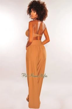 Sole Mio (set) MOCHA BANDEAU TIE UP HIGH WAIST PALAZZO TWO PIECE SET Just In