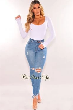 Vendor-unknown Denim Distressed Hem High Waist Jeans