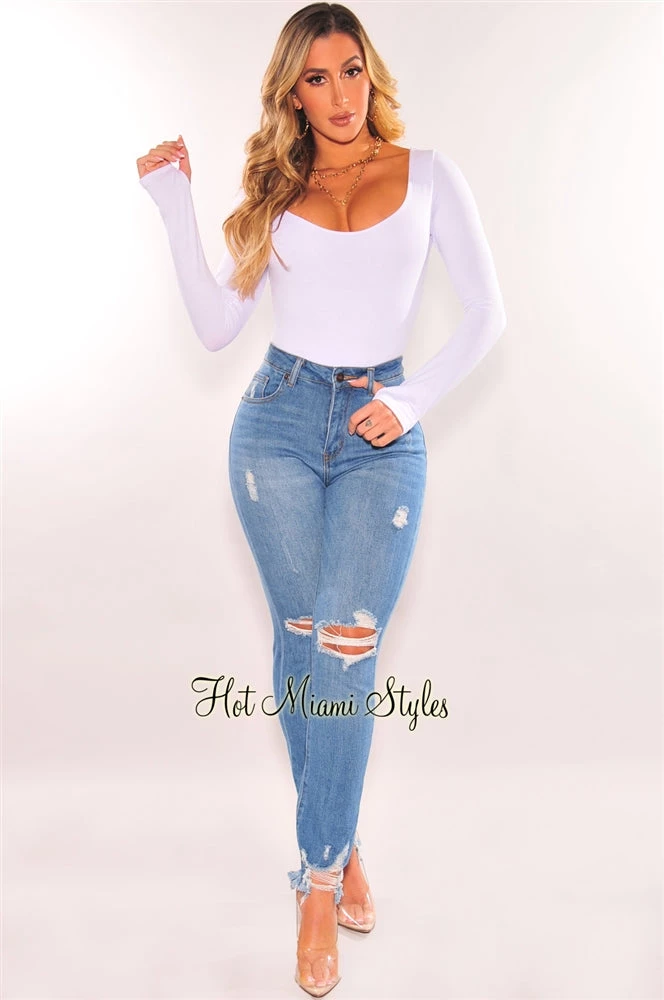 Vendor-unknown Denim Distressed Hem High Waist Jeans