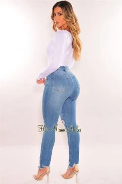 Vendor-unknown Denim Distressed Hem High Waist Jeans
